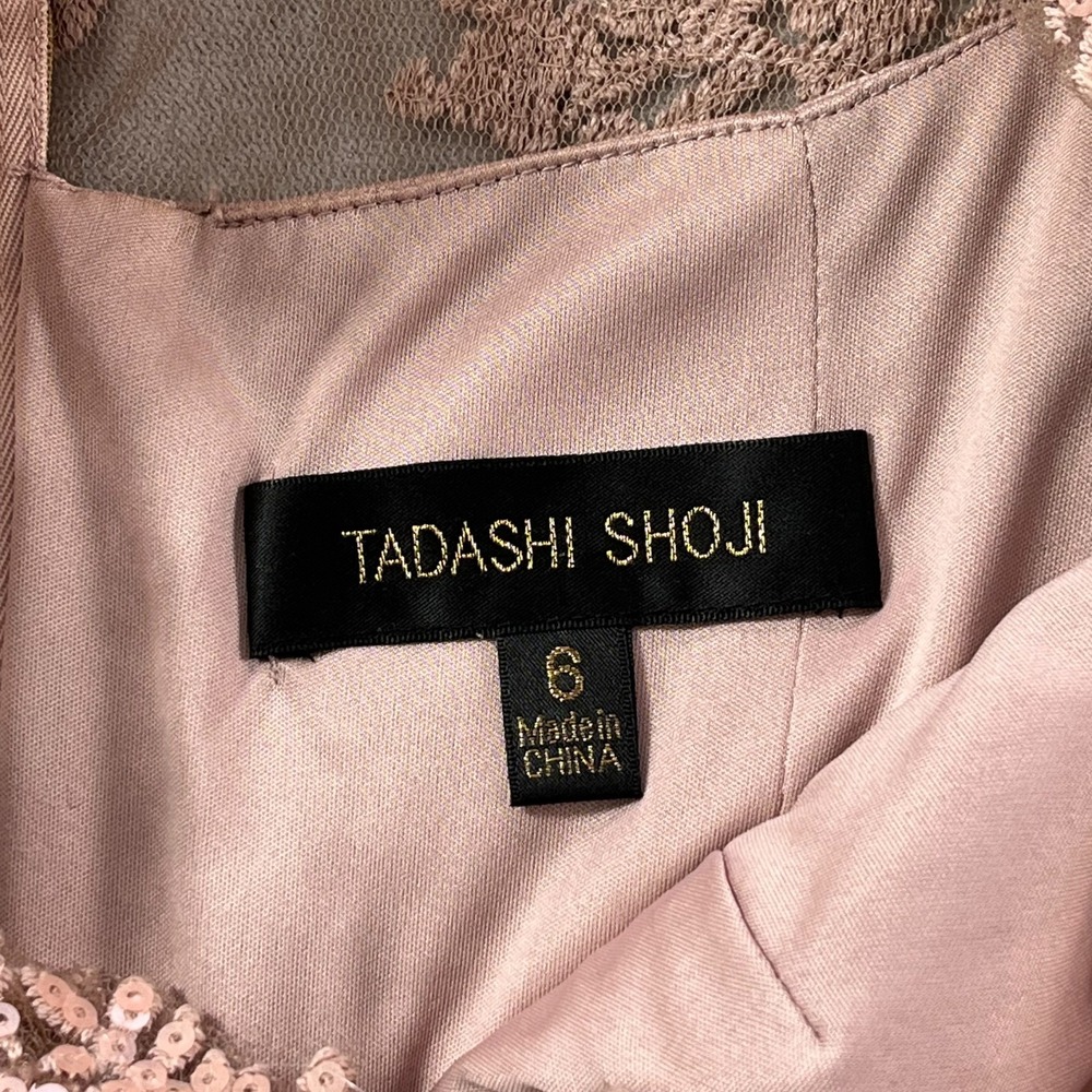 Tadashi Shoji Dress 6 Antique Pink Sheath Paillette Embroidered Lace Cocktail - Picture 2 of 12